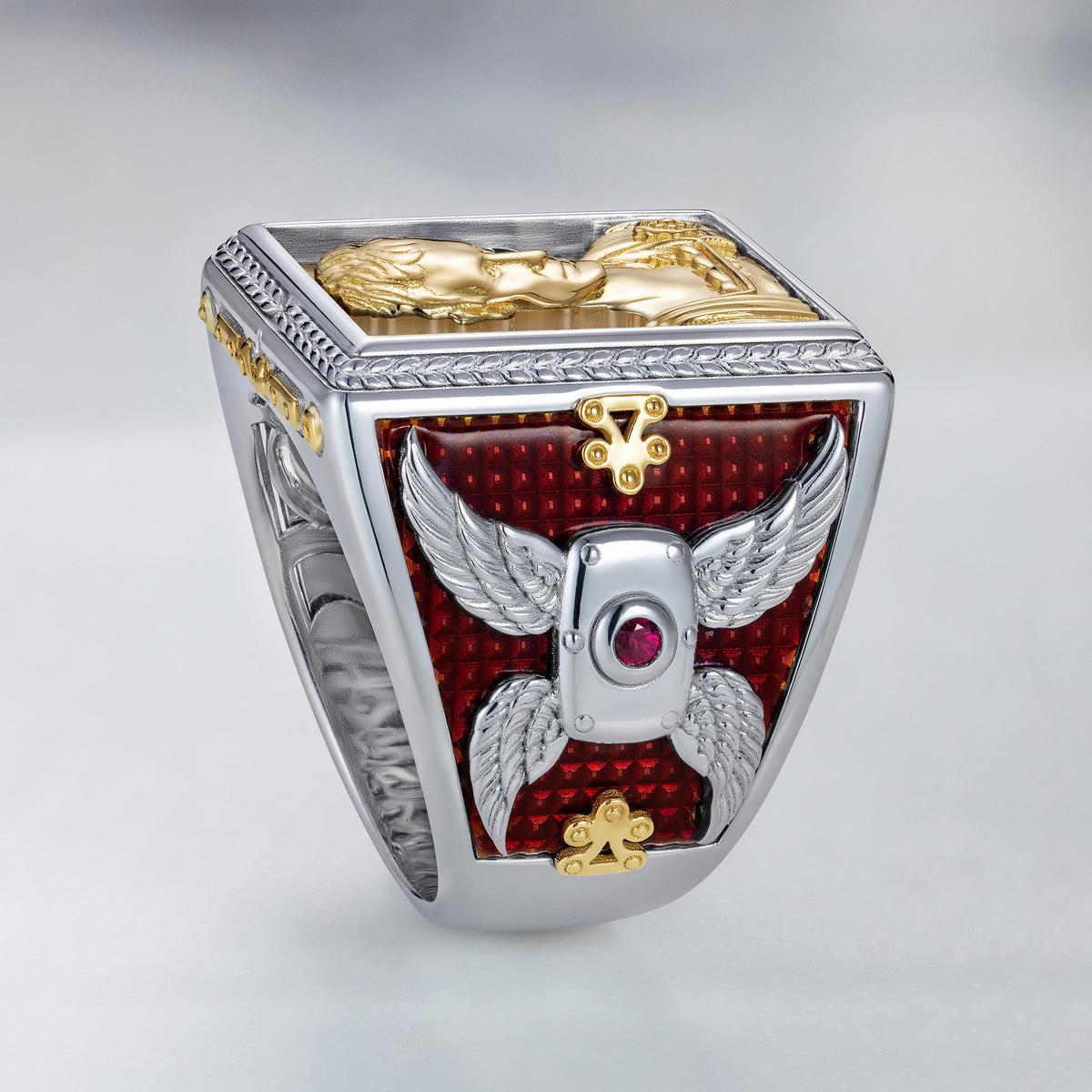 mens guilloche enamel jewellery gold ring