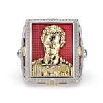 mens 18ct gold julius caesar ring with guilloche red enamel
