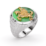 mens mongolian luxury 18k white and yellow gold ring with jade