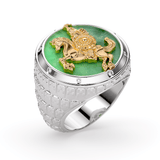 mens mongolian luxury 18k white and yellow gold ring with jade