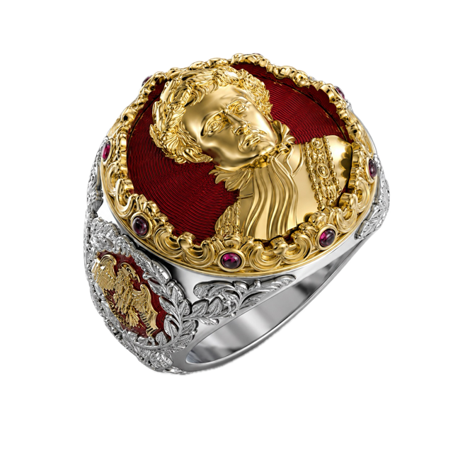 mens Napoleon Bonaparte ring in 18ct white and yellow gold